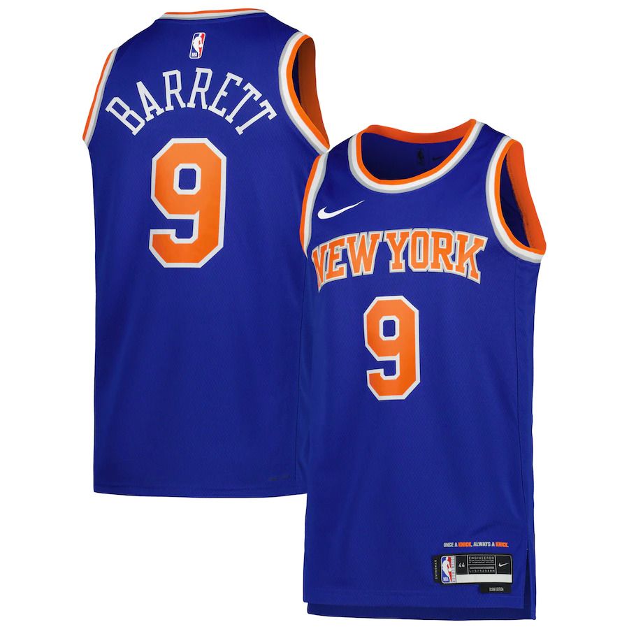 Men New York Knicks #9 RJ Barrett Nike Blue Icon Edition 2022-23 Swingman NBA Jersey